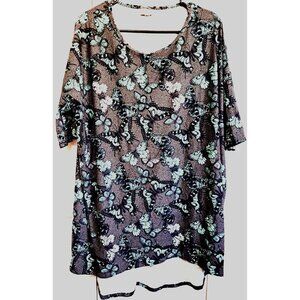 LuLaRoe Women's L Multicolor Butterfly Print Short Sleeve Scoop Neck Tunic